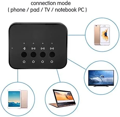 Vista 3 de Receptor transmisor Bluetooth, adaptador de audio de 0.138 in, 1 entrada y 3 salidas, uso compartido estéreo, dispositivo de audio inalámbrico