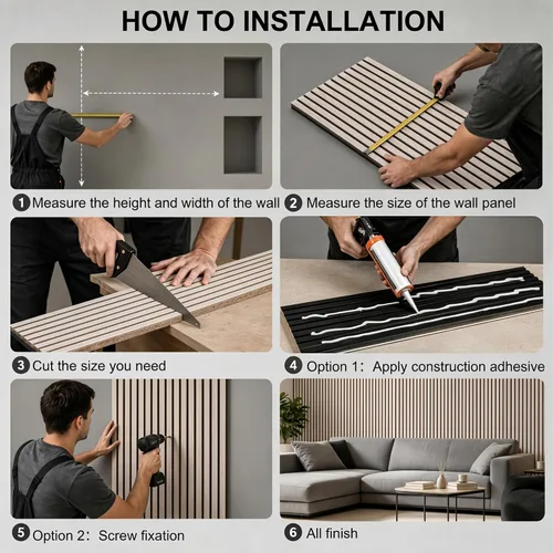 Vista 7 de Paquete de 2 paneles acústicos de listones de madera, paneles decorativos de pared absorbentes de sonido
