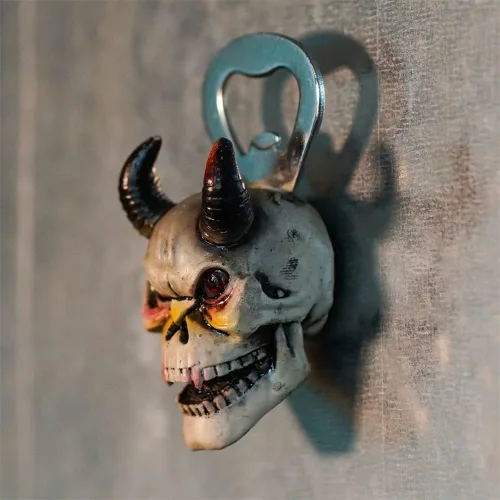 Vista 2 de 4 abridores de botellas con cabeza de calavera, abridor magnético de botellas de cerveza para nevera, barman en casa, restaurante, Halloween