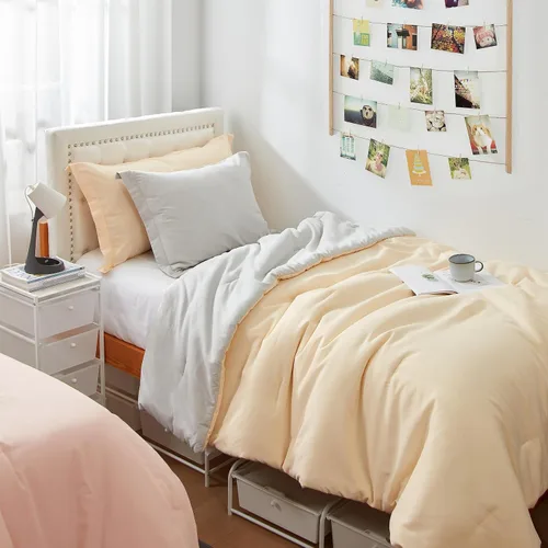 Vista 17 de Dorm Haul® Cozy College - Juego de edredón para cama individual XL - Leche de olmo/avena