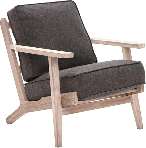 Vista 8 de BELLEZE Silla moderna de mediados de siglo con marco de madera resistente, sillón tapizado de lino, fácil montaje, cómoda silla decorativa para sala