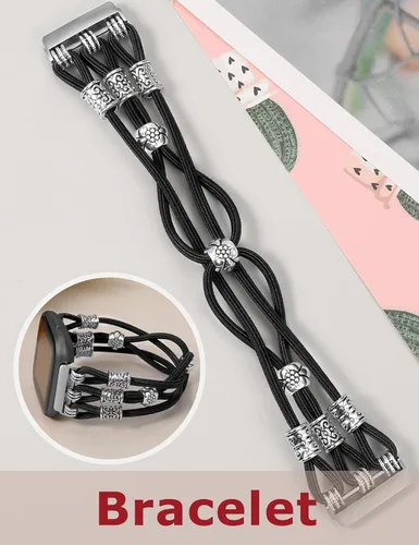 Vista 2 de TOYOUTHS Beaded Bracelet Band Compatible with Fitbit Versa 2/Fitbit Versa Bands Women, Boho Soft Elastic Stretchy Nylon Braided Strap Fancy Charms