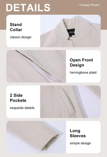 Vista 4 de chouyatou Chaqueta casual de negocios para mujer, con frente abierto, manga larga, solapa con muesca, para oficina