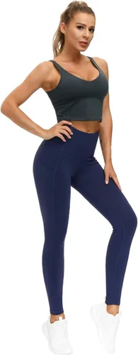 Vista 6 de THE GYM PEOPLE Pantalones de yoga gruesos de cintura alta con bolsillos, control de abdomen, leggings de yoga para mujer