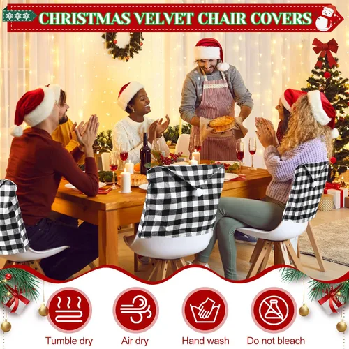 Vista 4 de Peryiter 24 piezas de decoraciones navideñas para sillas, fundas protectoras de terciopelo para sillas de comedor de Navidad, para cocina
