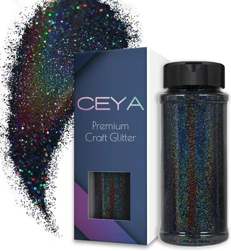 Vista 10 de Ceya - Polvo de purpurina holográfica ultra fina, 1.1 LB/17.63 OZ, color negro láser, 1/128' 0.008' 0.2mm, en masa para manualidades, resina, vasos