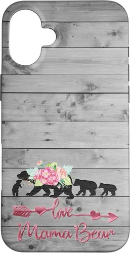 Vista 22 de Pink Floral Black Mama Bear three cubs Vintage Gray Rustic Case for iPhone 16