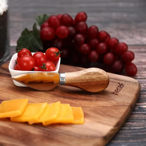 Vista 3 de hecef Juego de 3 tablas de queso, un plato de queso de madera de acacia, un cuchillo, un tenedor, plato de charcutería, juego de pizarra para servir