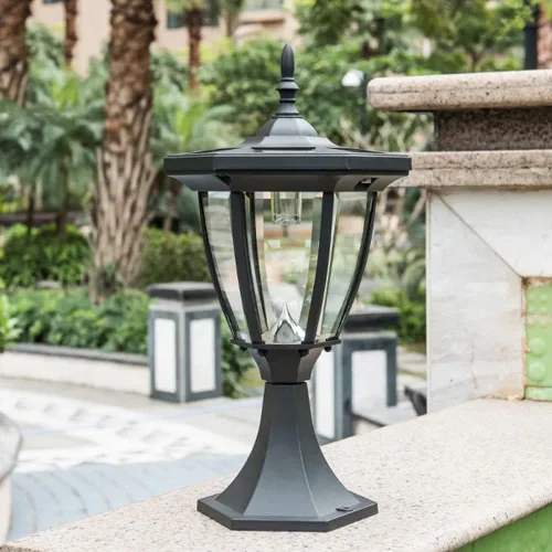 Vista 3 de Luces de poste al aire libre, luz solar de columna de estilo europeo, luz de poste de puerta de villa impermeable para exteriores, luz de pared LED