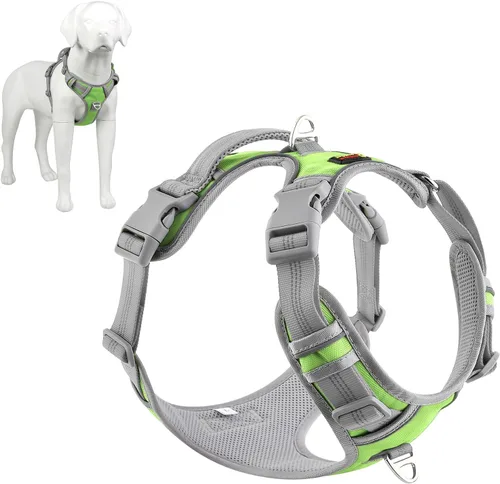 Vista 14 de Plutus Pet Arnés para perro sin tirones, liberación en el cuello, arnés reflectante ajustable para perro, asa de fácil control para caminar