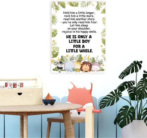 Vista 3 de Letrero con texto en inglés "Hold him a Little Long", tema de safari, inspirador para niños, guardería, pintura impresa, cartel de arte