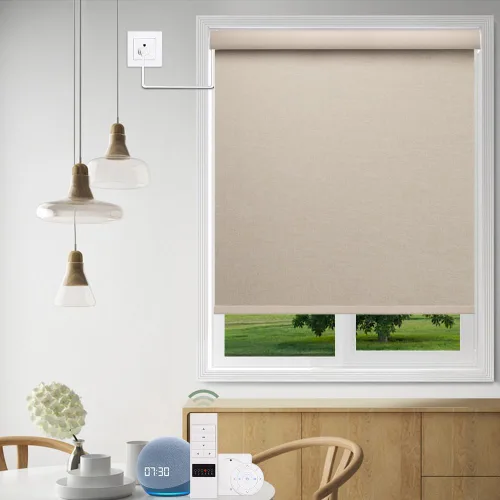 Vista 10 de ZSHINE Persianas motorizadas opacas para ventana, ancho personalizado, control remoto, persianas enrollables con cable duro