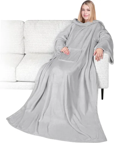 Vista 16 de PAVILIA Wearable Blanket with Sleeves for Adult Women Men, Cozy Fleece Warm Wrap Throw with Arms, Gifts for Christmas, Wife
