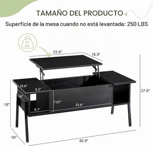 Vista 2 de VECELO Mesa auxiliar de madera con compartimento oculto y estante de almacenamiento para sala de estar/oficina, recepción, mesa elevada, color negro