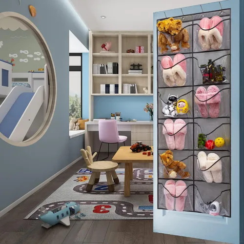Vista 3 de Organizador de zapatos con bolsillos extra grandes, organizador colgante para dormitorio, almacenamiento de zapatos, baño, zapatero con 12 bolsillos