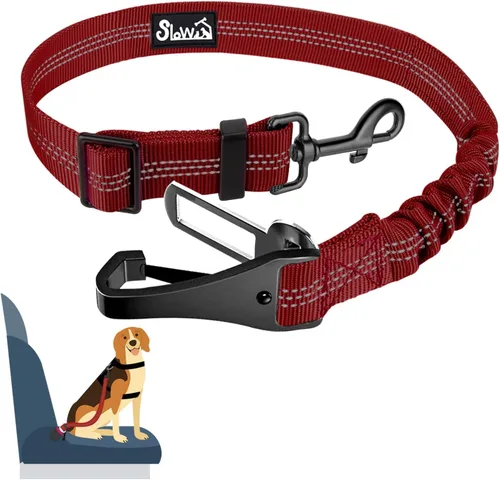 Vista 20 de SlowTon Cinturón de seguridad para perro, correa de cinturón de seguridad ajustable para perro, 2 en 1, cinturón de seguridad para perro