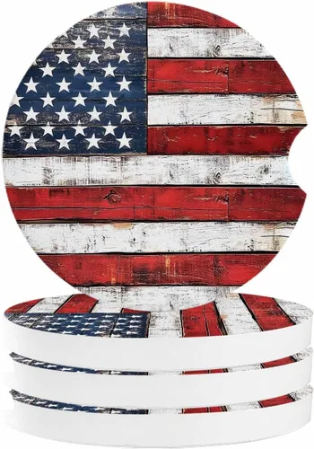 Vista 10 de Portavasos para automóvil para mujeres/hombres, paquete de 2 posavasos absorbentes de cerámica para bebidas, diseño de camuflaje con bandera