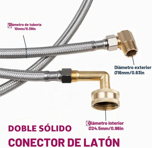Vista 3 de Kit de manguera para lavavajillas, kit de manguera trenzada de acero inoxidable, línea de suministro de agua a prueba de explosiones con compresión
