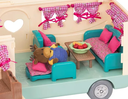Vista 5 de Li'l Woodzee z Happy Camper Playset con auto de juguete azul desmontable
