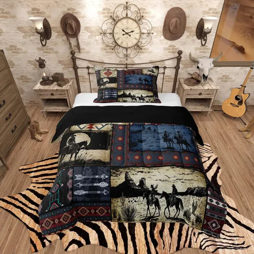 Vista 41 de Feelyou, juego de ropa de cama estilo vaquero tamaño individual para niños, juego de edredón occidental para niños y niñas, desierto del lejano