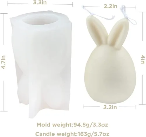 Vista 2 de Paquete de 2 moldes de silicona con forma de concha de huevo de conejo, moldes de conejo de Pascua 3D para hacer velas, moldes de resina para jabón