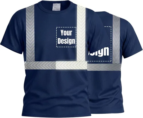 Vista 22 de Camiseta Hi Vis con tira reflectante de alta visibilidad, camisetas de seguridad personalizadas para tu logotipo, camisas de trabajo al aire libre
