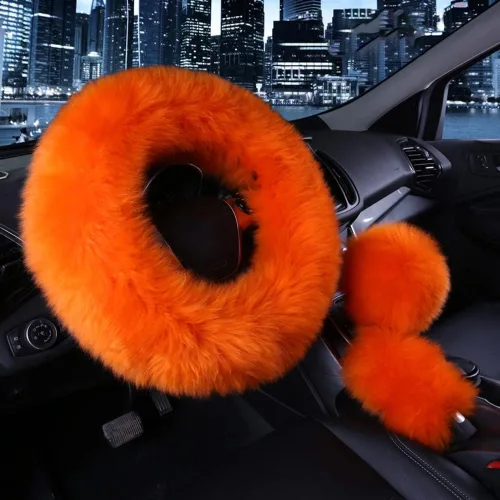 Vista 12 de Funda para volante y para palanca de cambios y freno de mano de automóvil por Younglingn, 1 set de 3 unidades multicolor con lana sintética, de moda