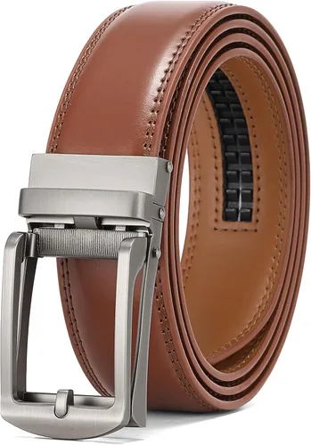 Vista 31 de SENDEFN Cinturón de vestir casual de cuero para hombre de 1 3/8 pulgadas con hebilla de clic ajustable automática con caja de regalo A-negro-71gs