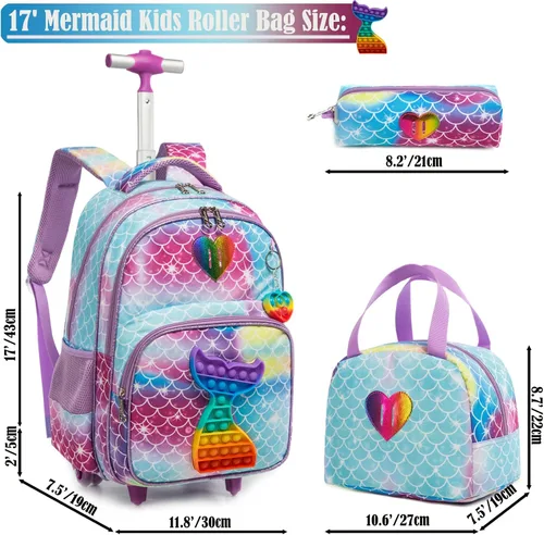 Vista 2 de Mochila con ruedas para niñas con ruedas para niños y niñas, mochila con ruedas Azul-220224-L