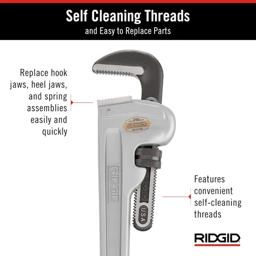 Vista 6 de RIDGID 31110 Modelo 836 Llave de tubería de plomería recta de aluminio de 36 pulgadas, plata, fabricada en los Estados Unidos