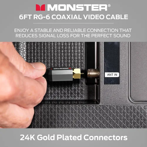 Vista 5 de Monster Essentials - Cable coaxial RG-6 con conector de cable coaxial F-Pin chapado en oro, cable de Internet de alta velocidad con cubierta