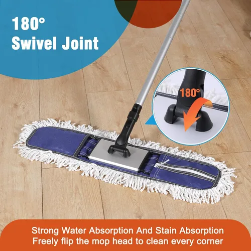 Vista 4 de CLEANHOME Trapeador de polvo comercial de 24 pulgadas para limpieza de suelos, trapeador de piso resistente con mango largo extensible de 59