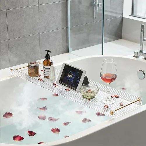 Vista 2 de NEWRAIN - Bandeja de bañera acrílica, mesa de baño de lujo, regalos únicos de inauguración de la casa, regalo de aniversario y boda para parejas