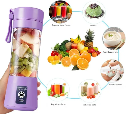 Vista 2 de Taza de licuadora portátil, licuadora de zumo USB eléctrica, licuadora portátil para batidos y batidos, zumo, 380 ml, seis cuchillas excelentes