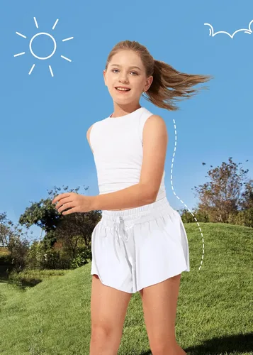 Vista 5 de Ewedoos Pantalones cortos holgados 2 en 1 para niñas, pantalones cortos atléticos de mariposa, talla 10-12, lindos pantalones cortos de moda