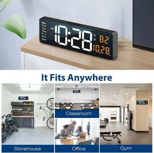 Vista 8 de Digital Alarm Clock Wall/Table 16.2 Inch Large LED Display with Date & Week, Remote Control, Adjustable Brightness, Big Wall Clock for Bedroom