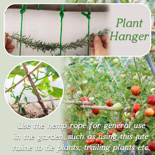 Vista 5 de Cuerda de yute natural de 0.079 pulgadas y 328 pies para manualidades, cuerda de yute de colores de 3 capas para envoltura de regalos, jardinería