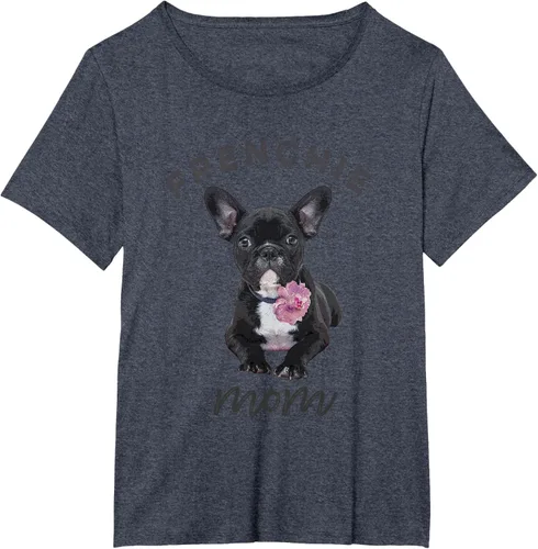 Vista 69 de Camiseta Bulldog Francés para Mujer, Frenchie Mom, Flor, Negro, S