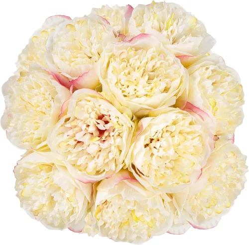 Vista 10 de U'Artlines 10 cabezas de peonías artificiales de seda, hojas y flores para decoración del hogar, oficina, bodas, fiestas, festivales y bares (negro)