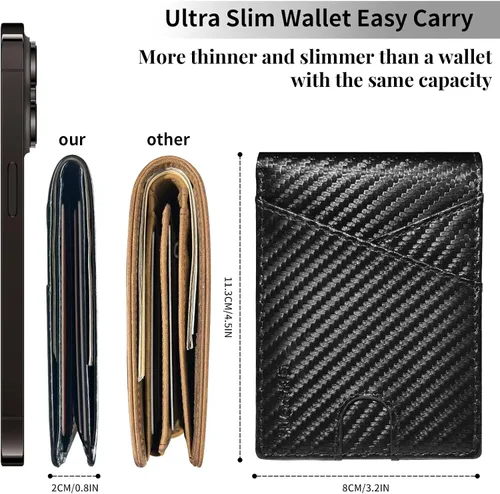 Vista 3 de Cartera delgada para hombres, carteras de cuero 100% genuino para hombres, cartera RFID para hombres con ranura para identificación, ranura