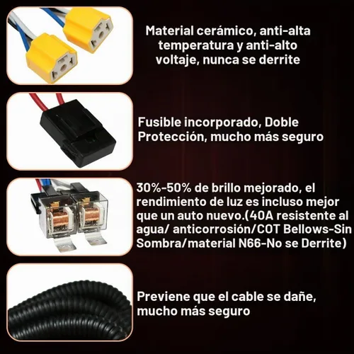 Vista 5 de KASLIGHT 1 juego 2 arneses de cableado para faros delanteros H4 Arnés de relé para faros delanteros H6054 Kit de conectores de enchufes LED