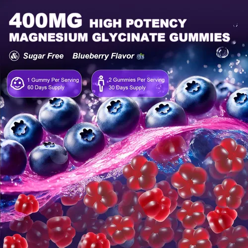 Vista 6 de Gomitas de bisglicinato de magnesio liposomal de 400 mg para niños y adultos, suplemento de bisglicinato de magnesio masticable con teanina, B6