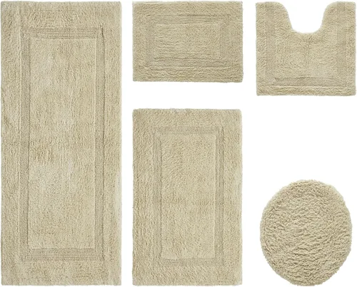 Vista 571 de Better Trends - Juego de 2 alfombras de baño 100% algodón, extra suaves, con borlas, de 17" x 24", alfombra de baño superabsorbente y reversible