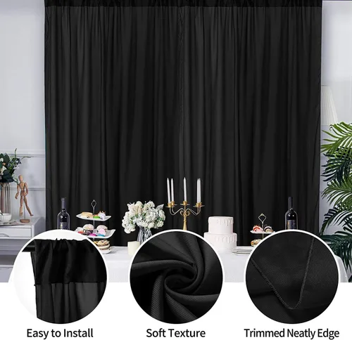 Vista 3 de AK-Trading - Paneles de cortinas de gasa para eventos de boda y decoración, cortinas de telón de fondo (115 x 120 pulgadas, negro)