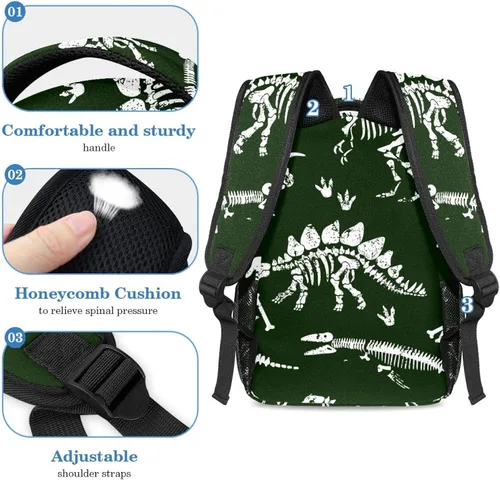 Vista 4 de Lightweight Backpack Pencil Case CombinationBookbag Pen PouchStationery BagDinosaur skeleton Original Printing
