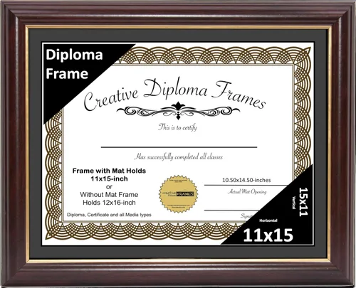 Vista 15 de Creative Picture Frames Marco para Diploma de Caoba con Borde Dorado de 12x16 pulgadas con Vidrio y Paspartú Negro y Colgadores de Pared Instalados