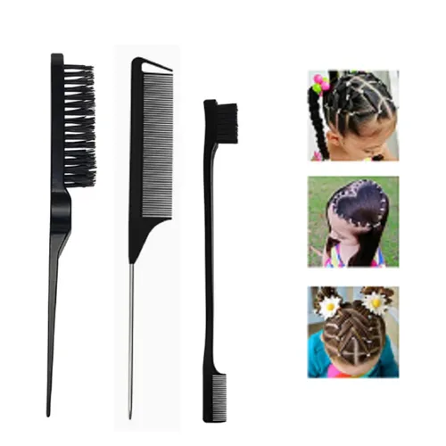 Vista 5 de Cepillo de pelo Slick Back, cerdas de jabalí, forma rectangular, cepillo para definir y desenredar rizos para mujeres y hombres (Negro)