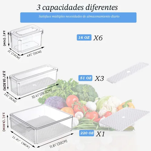 Vista 5 de KUMD Paquete de 10 contenedores organizadores transparentes para refrigerador con tapas, contenedores apilables para refrigerador, sin BPA