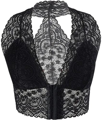 Vista 3 de Camiseta sexy para mujer, ribete de encaje de verano, festoneado, ahuecado, transparente, escote transparente, para fiesta nocturna y club
