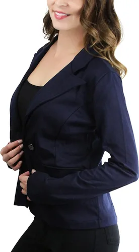 Vista 35 de ToBeInStyle Blazers de manga larga con cremallera y botones para mujer